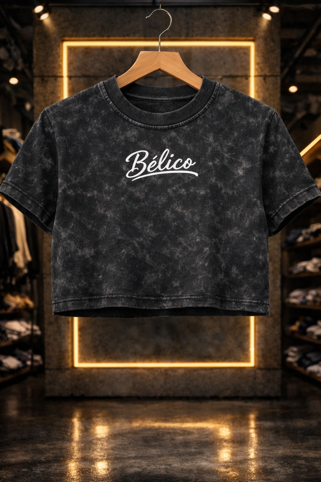 Crop Top Negro Acid Wash 100 algodón