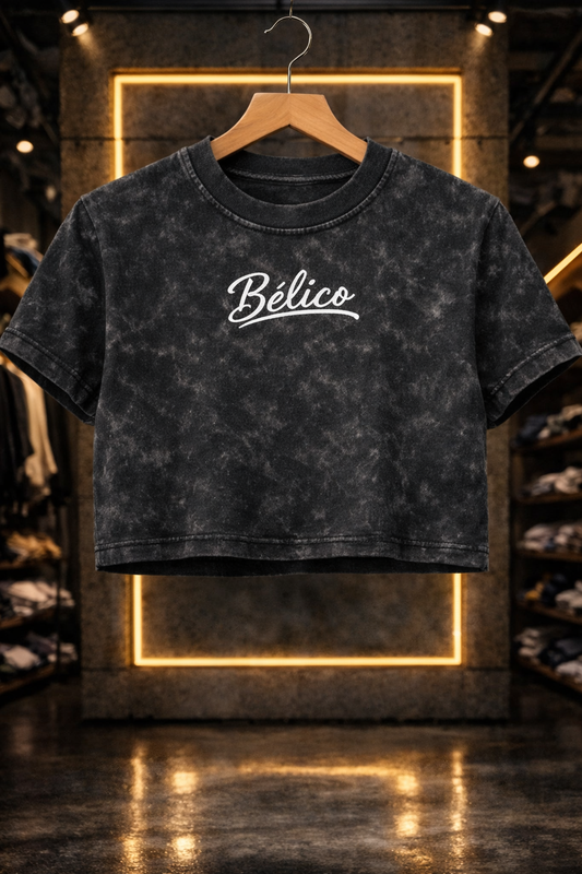 Crop Top Negro Acid Wash 100 algodón