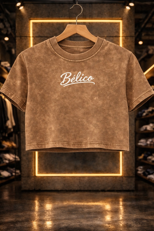 Crop Top Café Acid Wash 100 algodón